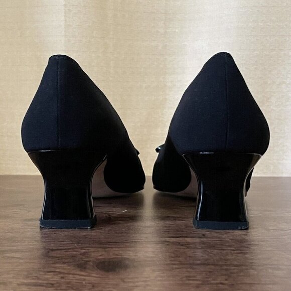 Vintage Van Eli Womens Pump Sz 8N Black Square Toe Bow Spool Heel Preppy Classic - Picture 5 of 8